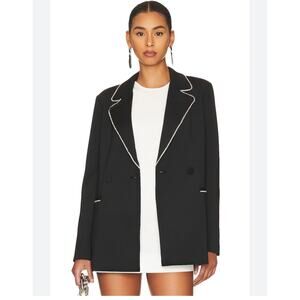 Good American Womens Crystal Trim Collared Button Up Blazer Jacket Black Size M